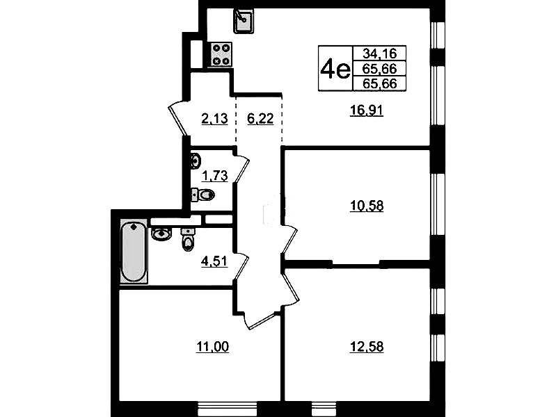 3-комнатная квартира 65.66 м², 5/12 эт., ЖК «Новые Лаврики»